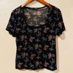 Black Sheer Floral Top